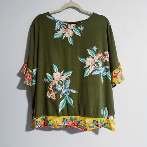 Tolani Collection - Olive Floral Print Short Sleeve Top